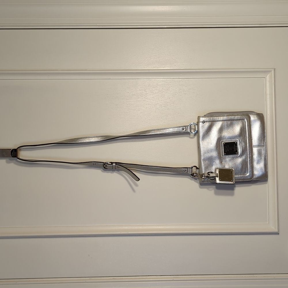 Tignanello Silver Leather Crossbody Purse